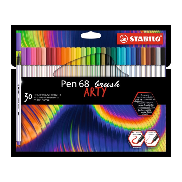 STABILO Pen 68 brush ARTY Filzstifte farbsortiert, 30 St.