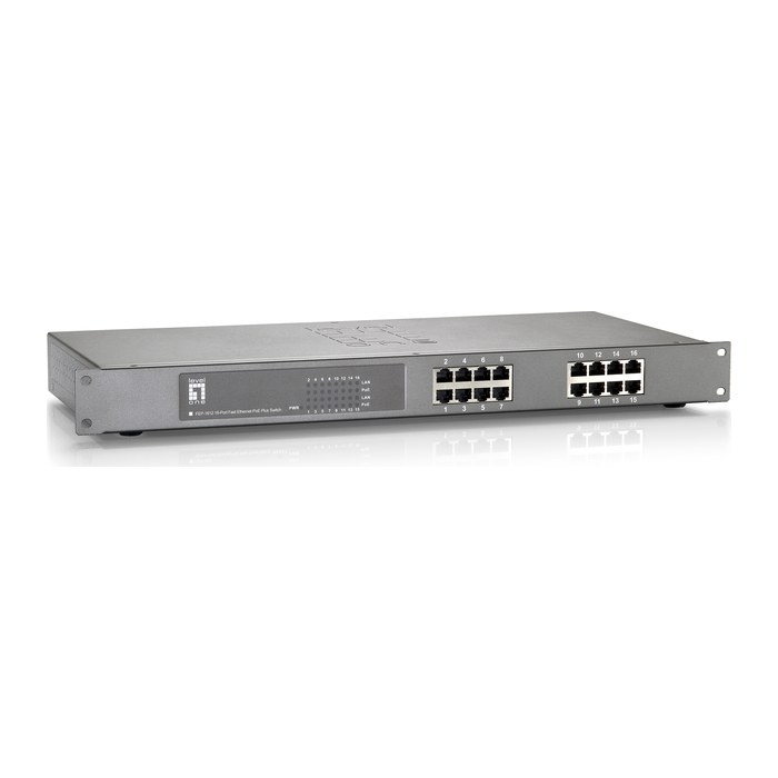 LevelOne PoE+Switch 16xFE PoE 500W 19" Met