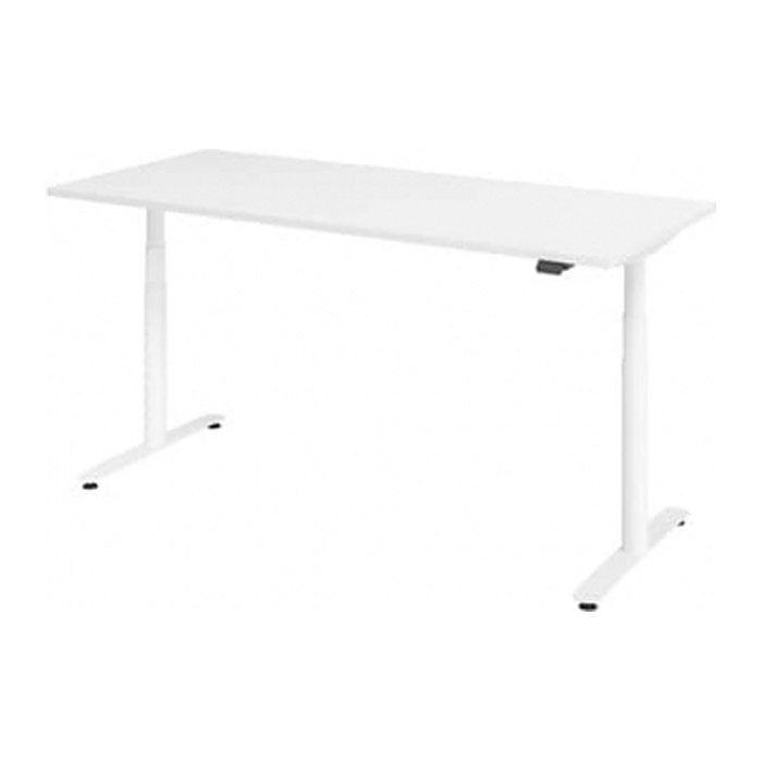 HAMMERBACHER VXDLR19 elektrisch höhenverstellbarer Schreibtisch weiß rechteckig, T-Fuß-Gestell silber 180,0 x 80,0 cm