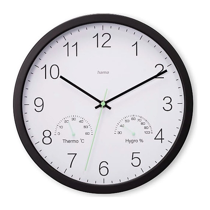 hama Wanduhr Santorini weiß schwarz Kunststoff, Ø 30,0 cm
