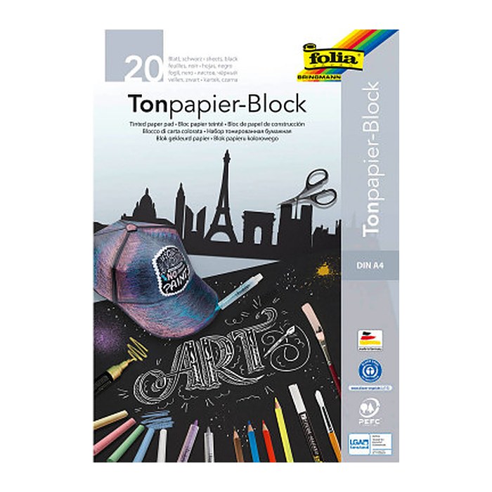 folia Zeichenblock schwarz 20 Blatt DIN A4 130 g/qm, 20 Blatt, 1 Block