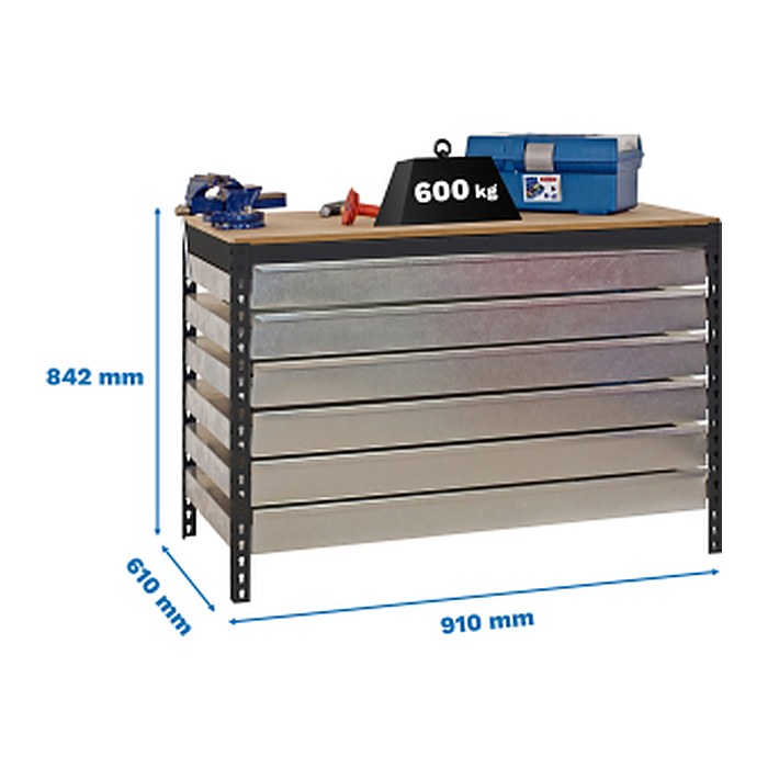 Simonrack Werkbank SIMONWORK BT5 BOX anthrazit 6 Schubladen 91,0 x 61,0 x 84,2 cm