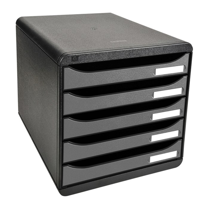 Exacompta Schubladenbox BIG-BOX PLUS  silber 309738D, DIN A4 mit 5 Schubladen, 1 St.