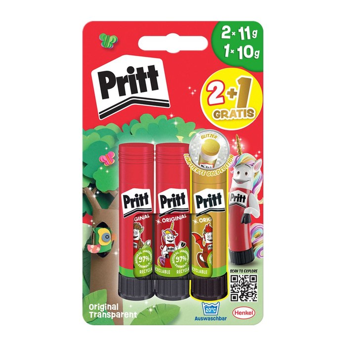 2 + 1 GRATIS: Pritt Klebestifte 11,0 g, 2 St. + GRATIS Klebestift blau 10,0 g