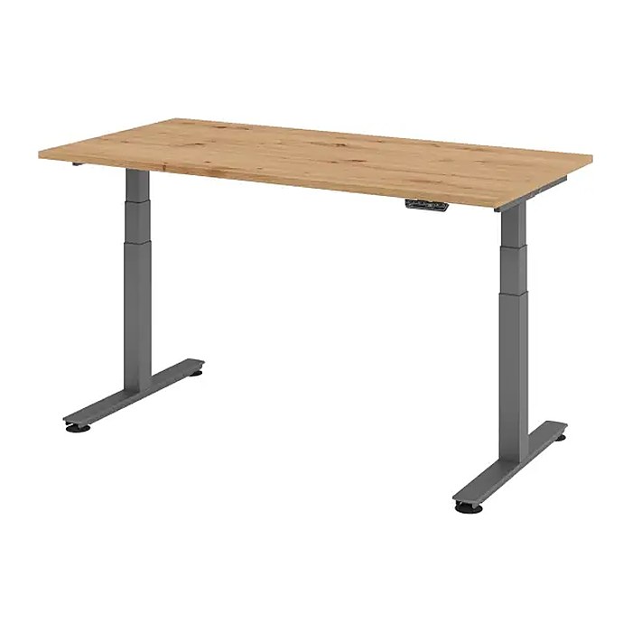 HAMMERBACHER XDSM16 elektrisch höhenverstellbarer Schreibtisch asteiche rechteckig, T-Fuß-Gestell grau 160,0 x 80,0 cm