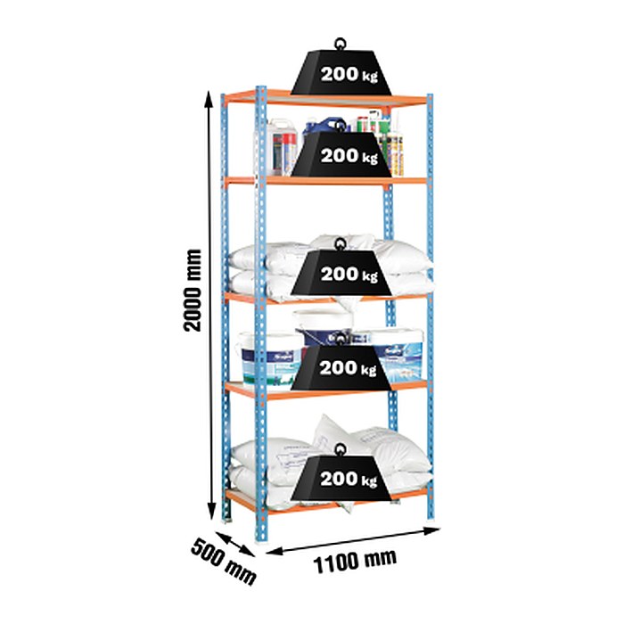 Simonrack Schwerlastregal MADERCLICK SUPERPLUS 458100025201155 blau, orange 110,0 x 50,0 x 200,0 cm