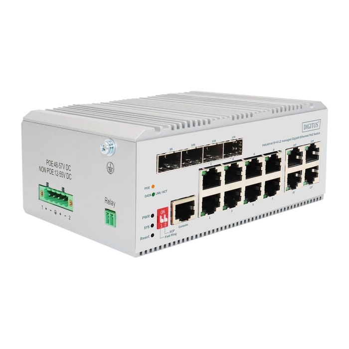 DIGITUS Switch 8 Port Gigabit PoE, L2 managed, 4 SFP Uplink