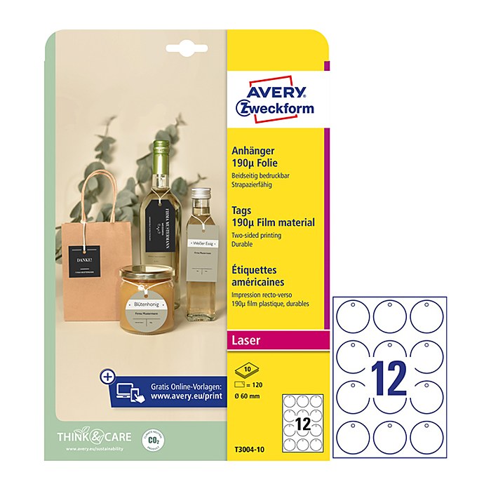 AVERY Zweckform Hängeetiketten weiß 60,0 x 60,0 mm blanko, kreisförmig, 120 St.