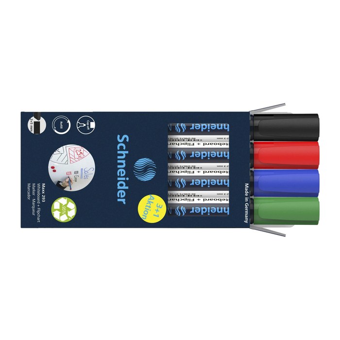Schneider Maxx 293 Whiteboard- und Flipchart-Marker farbsortiert 2,0 - 5,0 mm, 4 St.