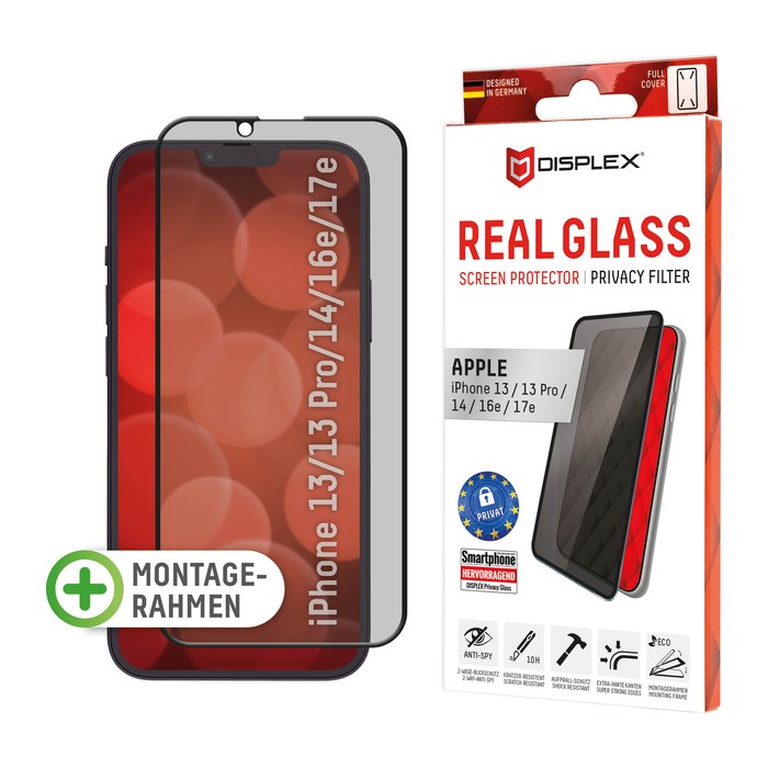 DISPLEX® Real Glass Display-Blickschutzglas für Apple iPhone 13, iPhone 13 Pro, iPhone 14, iPhone 16e