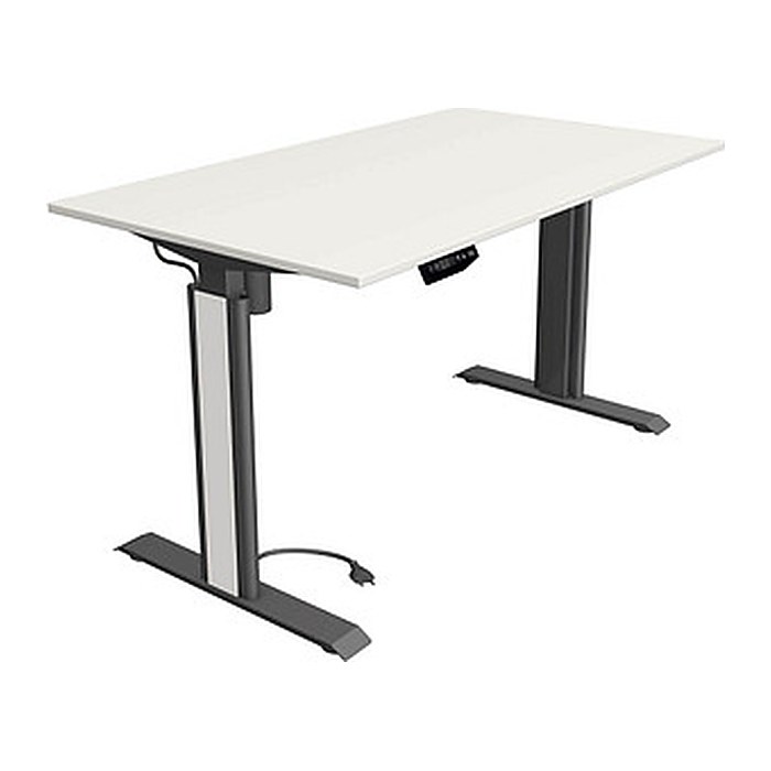 Kerkmann Move 1 advance elektrisch höhenverstellbarer Schreibtisch weiß rechteckig, T-Fuß-Gestell grau 140,0 x 80,0 cm