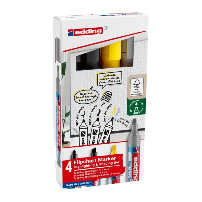 edding 385/380/383 Flipchart-Marker farbsortiert 1,0 - 5,0 mm, 4 St.