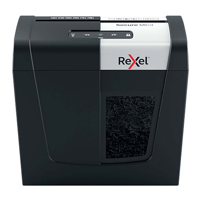 Rexel Secure MC3 Aktenvernichter mit Partikelschnitt P-5, 2 x 15 mm, bis 3 Blatt, schwarz