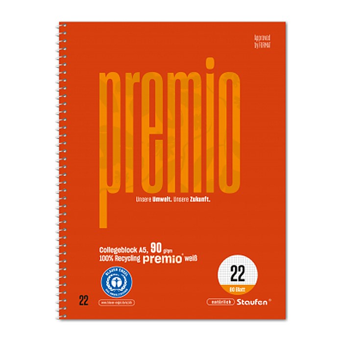 Staufen® Collegeblock Premio kariert DIN A5 ohne Rand, 1 St.