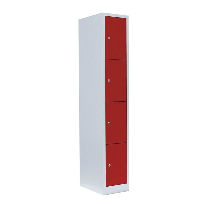 LÜLLMANN Schließfachschrank lichtgrau, feuerrot 520414, 4 Schließfächer 31,5 x 50,0 x 180,0 cm