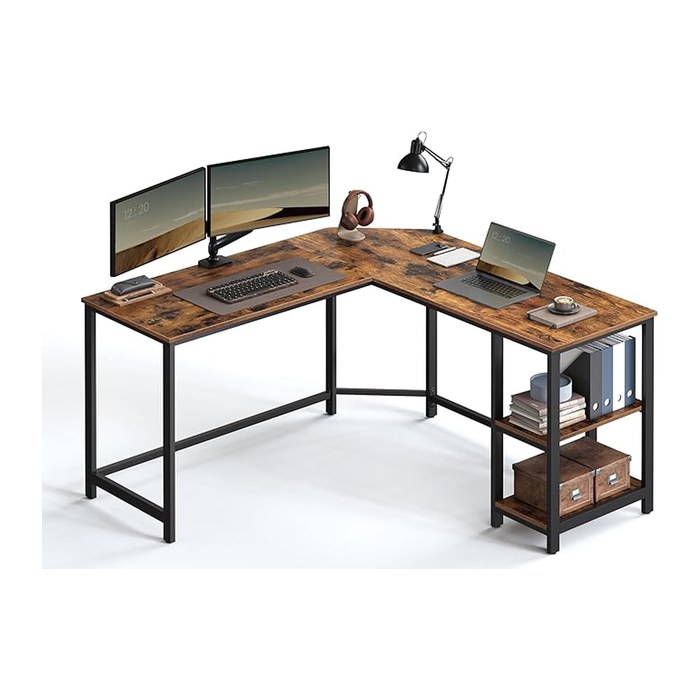 VASAGLE Schreibtisch braun L-Form, 8-Fuß-Gestell schwarz 88,0 / 138,0 x 49,0 cm