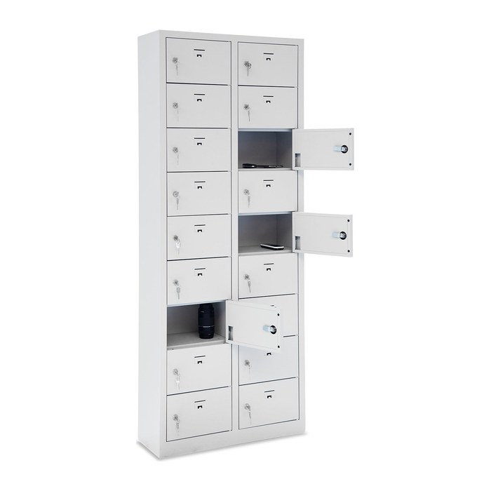 Stahl-Wertfachschrank – 18 Fächer – Lichtgrau