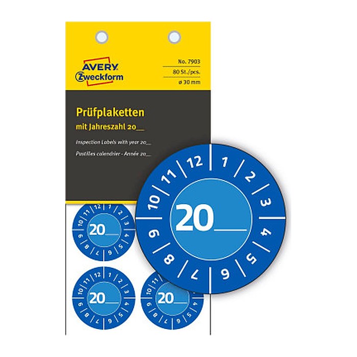 AVERY Zweckform Prüfplaketten 7903 blau 30,0 x 30,0 mm, 10 Blatt