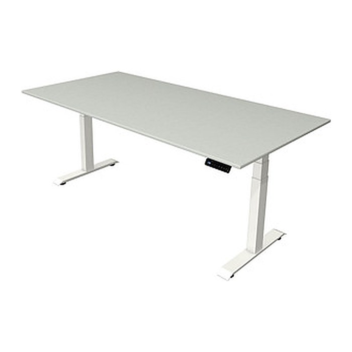 Kerkmann Move 4 elektrisch höhenverstellbarer Schreibtisch lichtgrau rechteckig, T-Fuß-Gestell weiß 200,0 x 100,0 cm