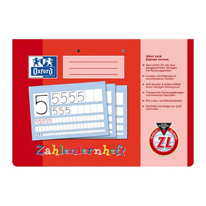 OXFORD Schreiblernheft Zahlenlernheft Lineatur ZL kariert DIN A4 quer ohne Rand, 16 Blatt, 1 St.