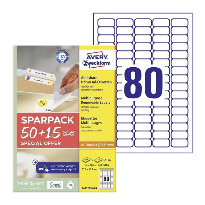 AVERY Zweckform Etiketten weiß 35,6 x 16,9 mm, 65 Blatt