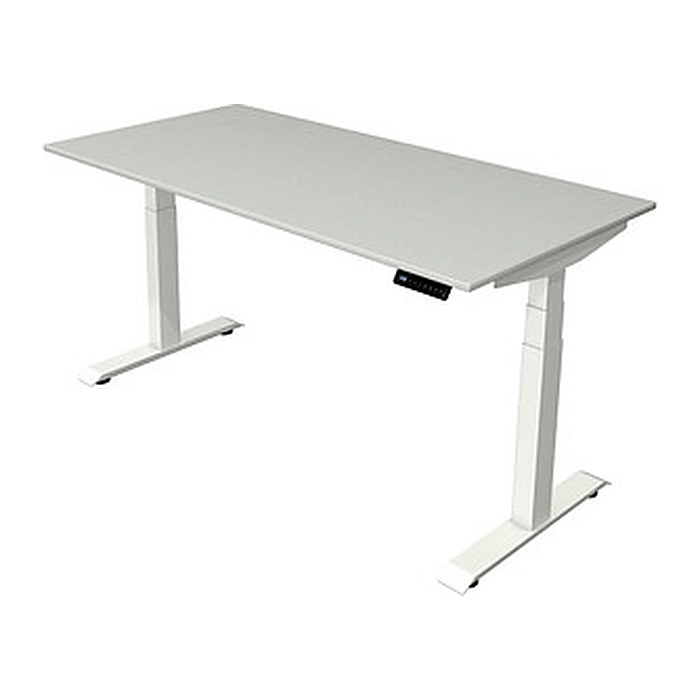 Kerkmann Move 4 elektrisch höhenverstellbarer Schreibtisch lichtgrau rechteckig, T-Fuß-Gestell weiß 160,0 x 80,0 cm