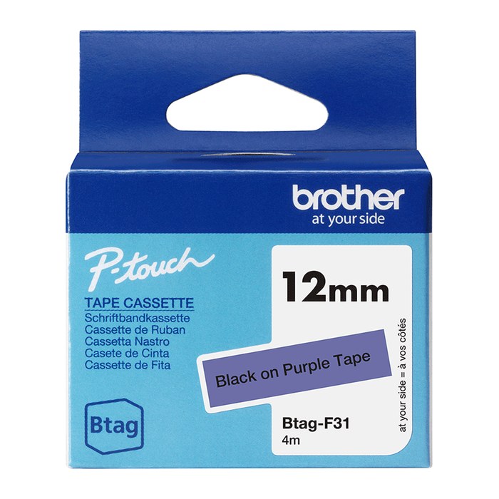 brother Schriftband Btag BTAGF31, 12 mm, schwarz auf lila, 1 St.