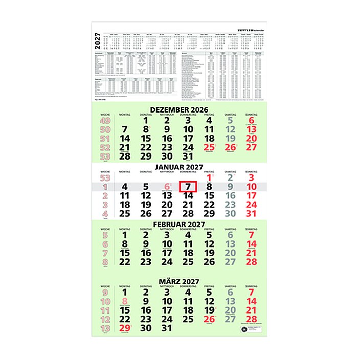 ZETTLER KALENDER 4-Monats-Wandkalender 2027, 1 St.