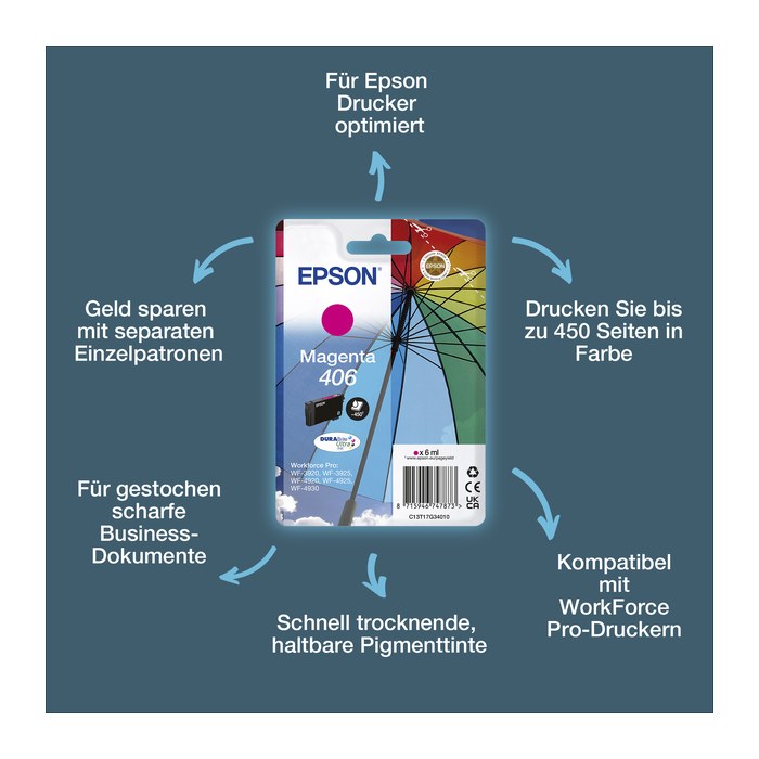 EPSON 406 Umbrella DURABrite Ultra Tinte magenta Druckerpatrone