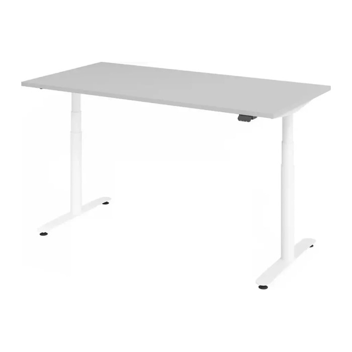 HAMMERBACHER VXDLR16 elektrisch höhenverstellbarer Schreibtisch lichtgrau rechteckig, T-Fuß-Gestell weiß 160,0 x 80,0 cm