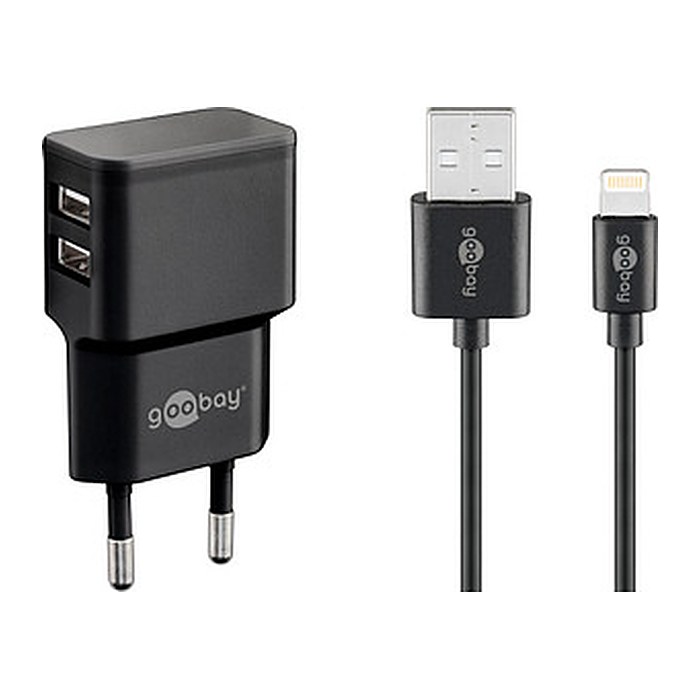 goobay Ladekabel mit Adapter schwarz, 12 Watt
