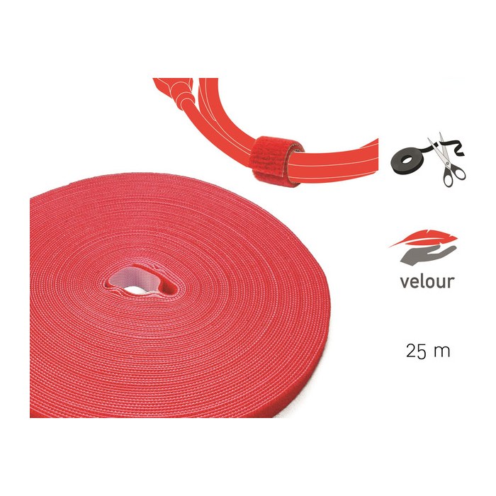 LABEL THE CABLE Klettband ROLL STRAP PRO rot 25,0 m x 1,6 cm, 1 St.
