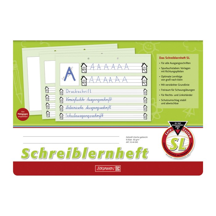 BRUNNEN Schreiblernheft Lineatur SL liniert DIN A4 quer ohne Rand, 16 Blatt, 1 St.