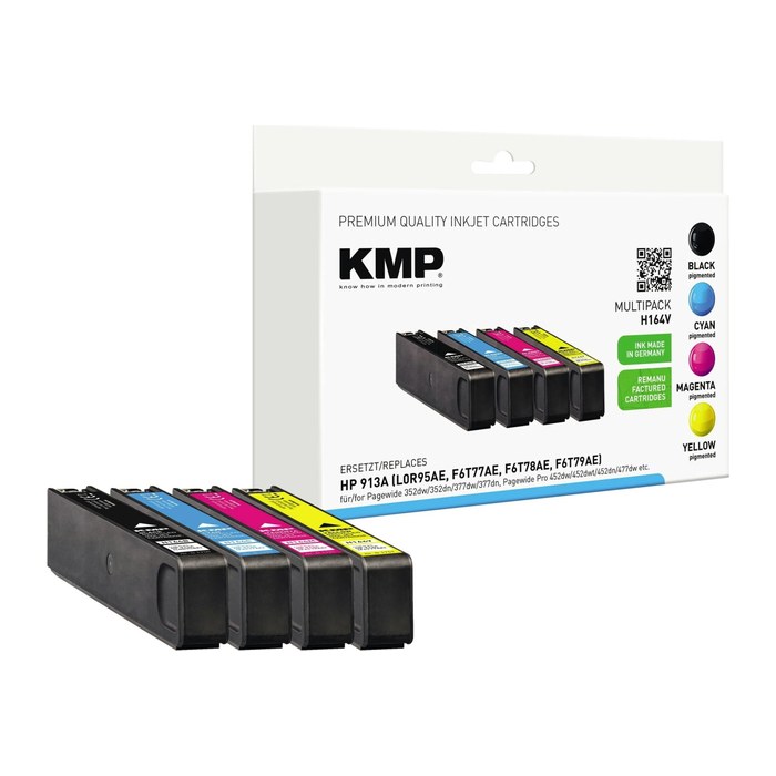 KMP H164V schwarz, cyan, magenta, gelb Druckerpatronen kompatibel zu HP 913A (L0R95AE, F6T77AE, F6T78AE, F6T79AE), 4er-Set