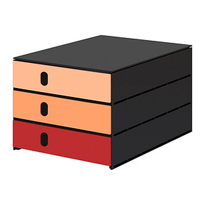 styro Schubladenbox styroval pro feelings, Poppy hellorange, dunkelorange, rot 14-8050.Po, DIN A4 mit 3 Schubladen, 1 St.