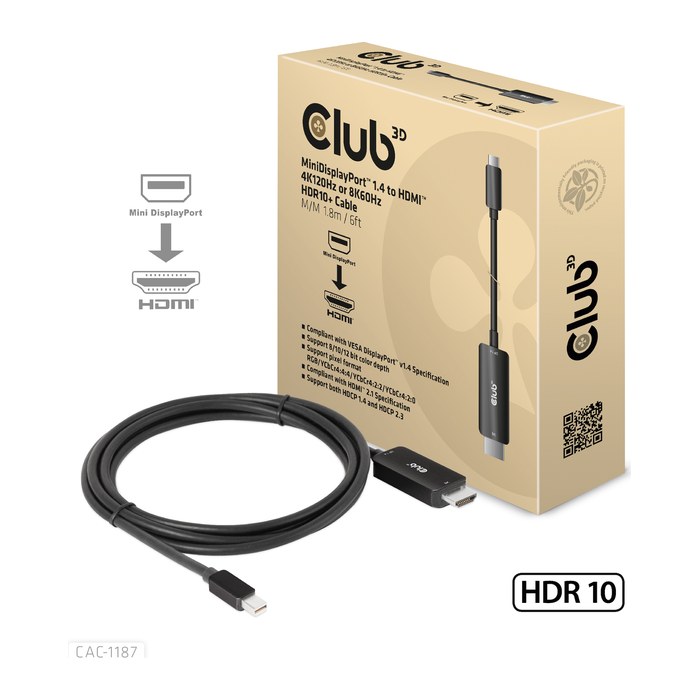 Club3D Kabel MiniDP 1.4 > HDMI 1,8m 8K60Hz St/St retail