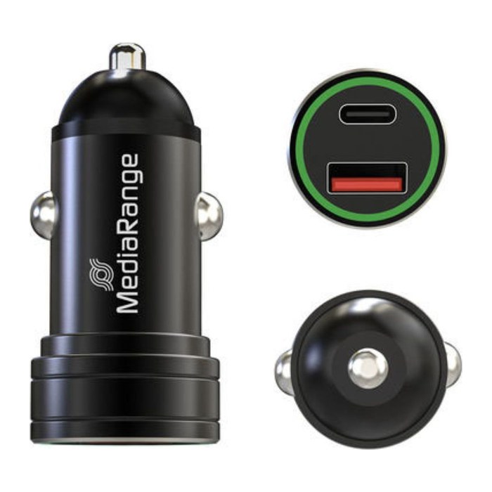MediaRange Kfz-Ladegerät 20W 1x USB-A u. 1x USB-C Alu, schw.