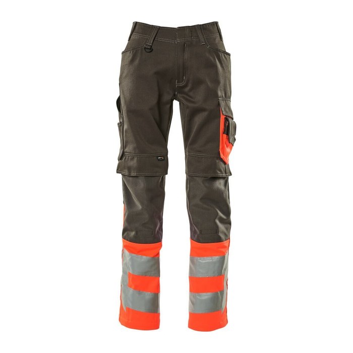 MASCOT® unisex Warnschutzhose Leeds dunkelanthrazit, rot Größe 48
