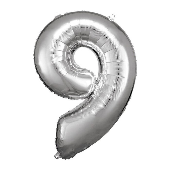 amscan® Folienballon Zahl 9 silber, 1 St.