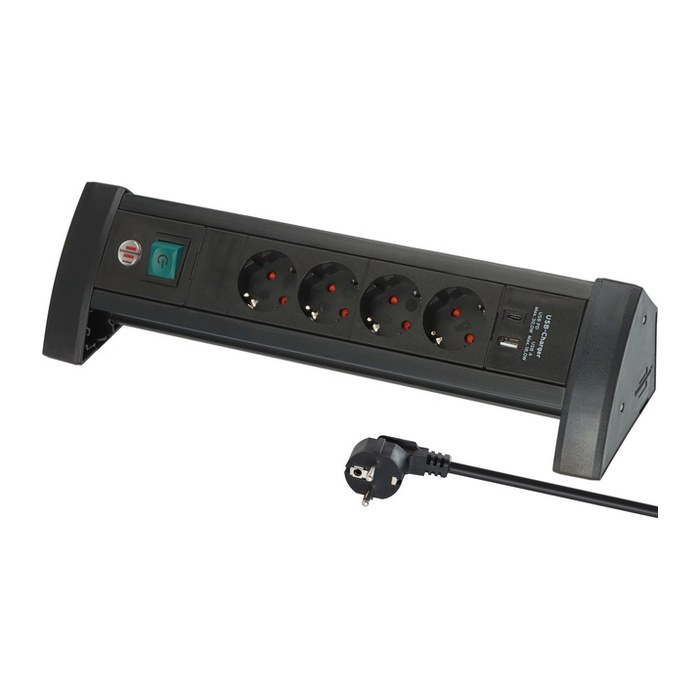 brennenstuhl Premium-Office-Line 4-fach Steckdosenleiste mit Schalter 1,8 m schwarz mit USB-Buchse