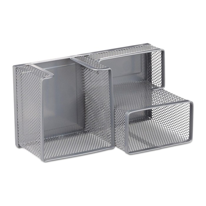 relaxdays Schreibtisch-Organizer silber Metall 3 Fächer 18,5 x 9,5 x 10,0 cm