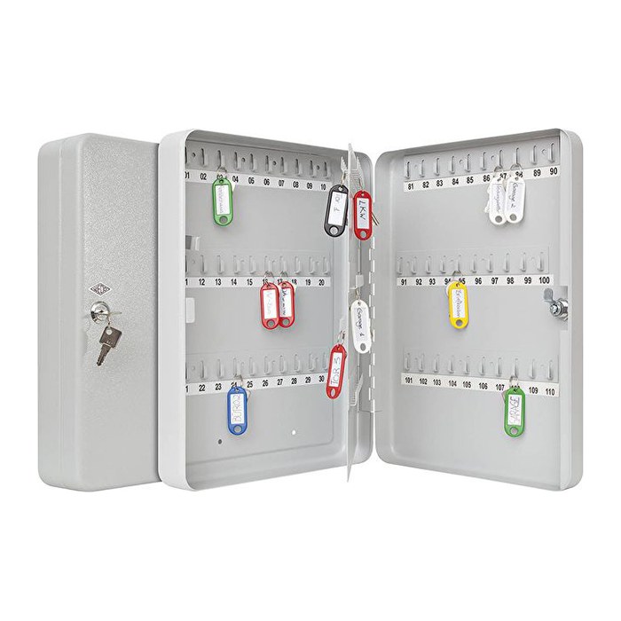 WEDO Schlüsselkasten lichtgrau mit 110 Haken, Sicherheitsschloss, 28,0 x 8,0 x 37,0 cm, 1 St.