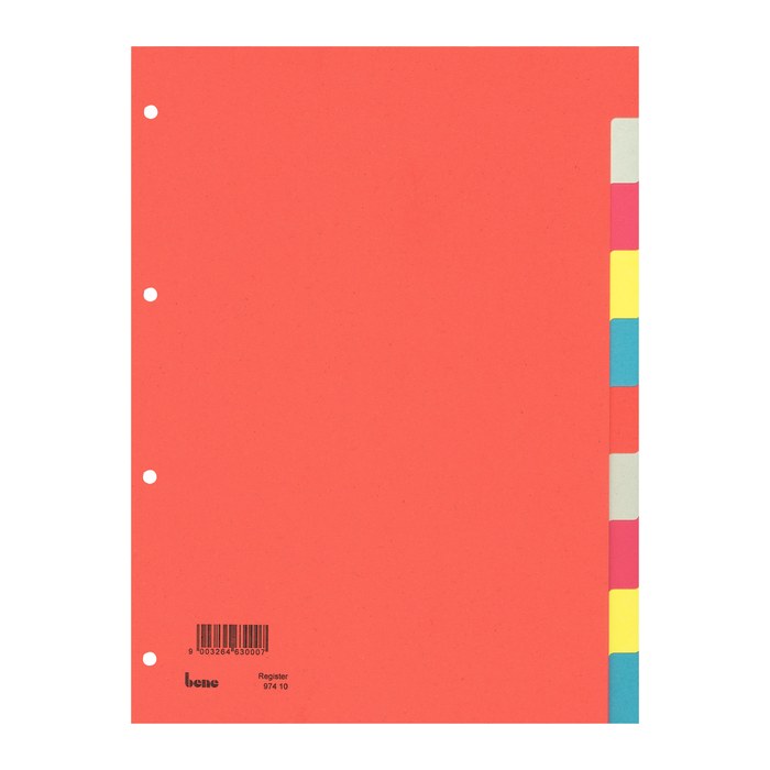 bene Ordnerregister DIN A4 Vollformat blanko farbig 10-teilig, 5 Satz
