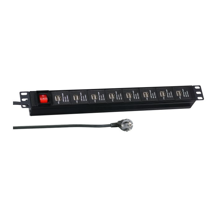 EFB 19" 1HE Steckdosenl. 16x USB A mit Schalter 3m, schwarz