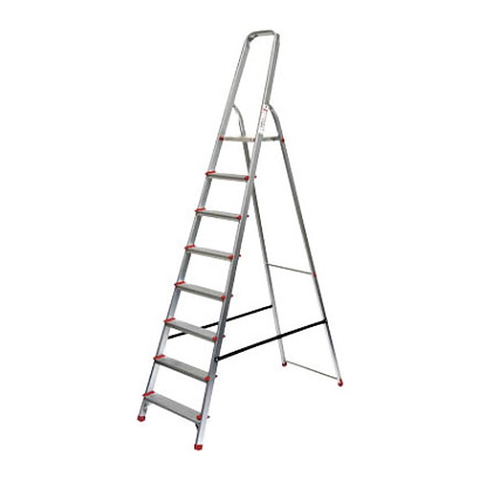 SZ Metall Stehleiter einseitig silber 7 Stufen, H: 227,0 cm