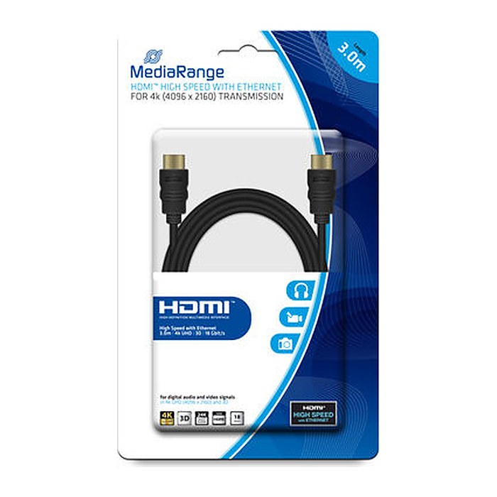MediaRange HDMI-Kabel High Speed Ethernet 18 Gbit/s 3m schwa