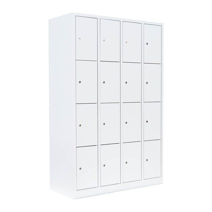 LÜLLMANN Schließfachschrank signalweiß 520447, 16 Schließfächer 117,0 x 50,0 x 180,0 cm
