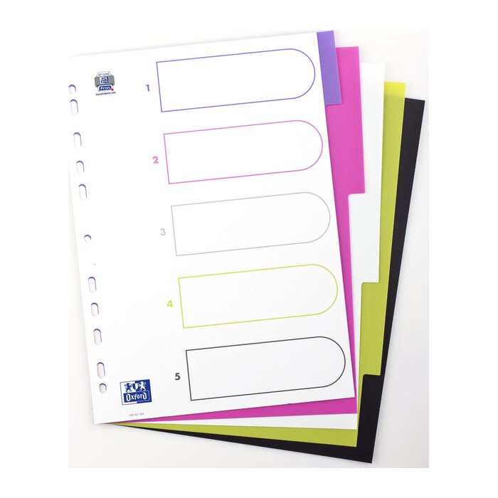 OXFORD Ordnerregister myColour DIN A4 Vollformat blanko lila, pink, weiß, grün, schwarz 5-teilig, 1 Satz