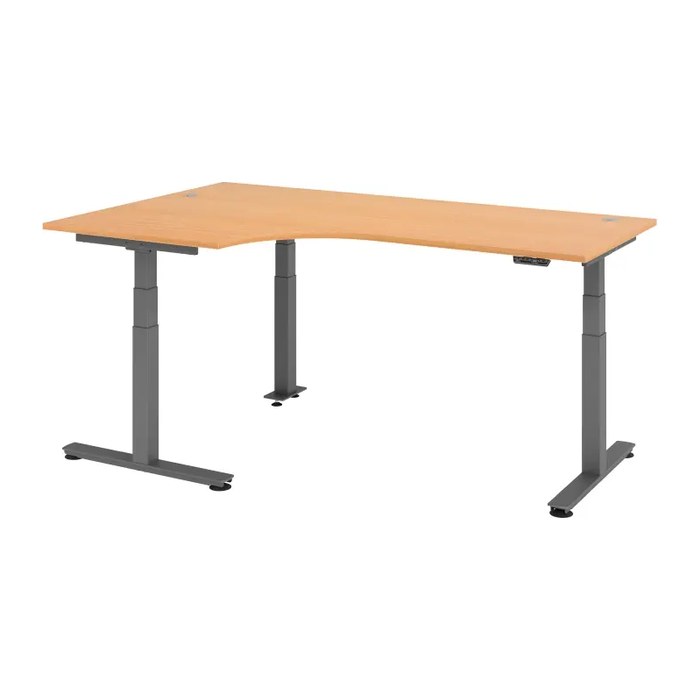 HAMMERBACHER VXDSM82 elektrisch höhenverstellbarer Schreibtisch buche L-Form, T-Fuß-Gestell grau 200,0 x 120,0 cm