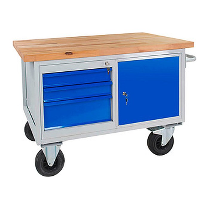 ADB Werkbank lichtgrau, lichtblau 3 Schubladen 130,0 x 60,0 x 82,7 cm